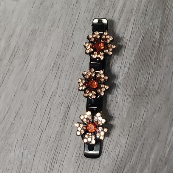 Gold and Orange Rhinestone Floral Black Hair Clip - Picture 2 of 3